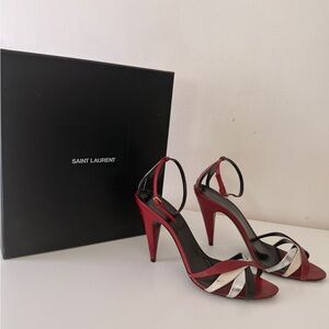 Saint Laurent Red and Silver Strappy Heels